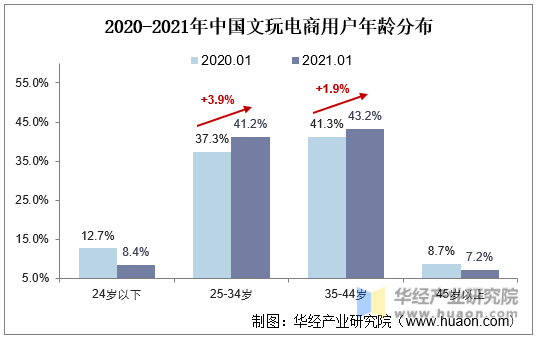 2020-2021年中国文玩电商用户年龄分布