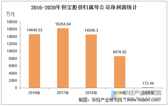 2016-2020年恒宝股份归属母公司净利润统计