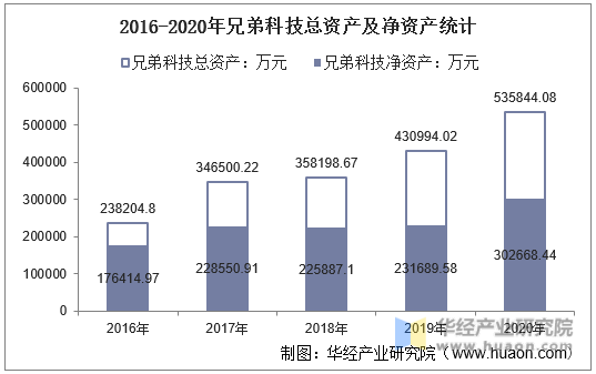 2016-2020年兄弟科技总资产及净资产统计