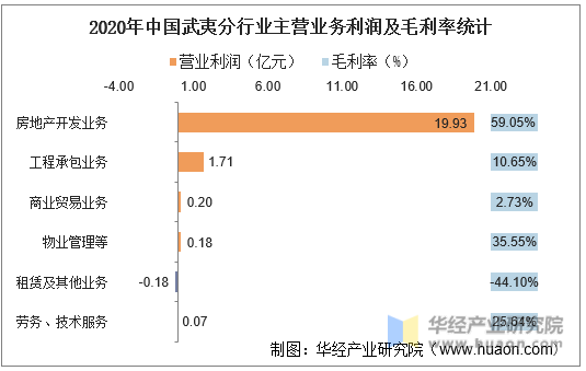 2020年中国武夷分行业主营业务利润及毛利率统计