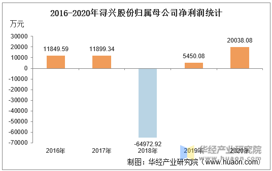 2016-2020年浔兴股份归属母公司净利润统计