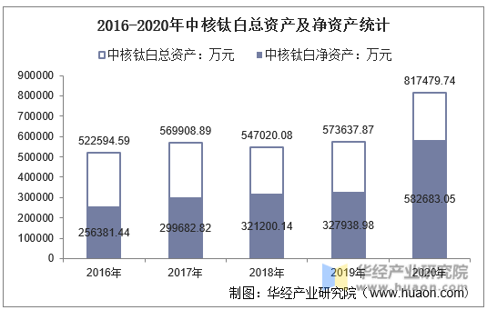 2016-2020年中核钛白总资产及净资产统计
