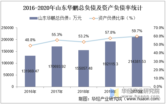 2016-2020年山东华鹏总负债及资产负债率统计