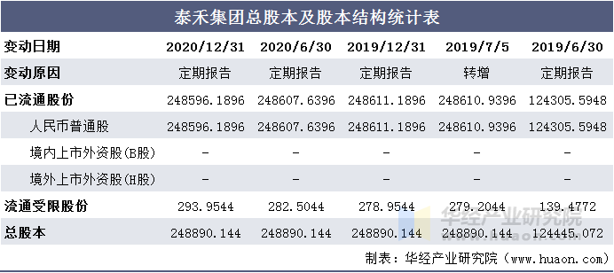 泰禾集团总股本及股本结构统计表