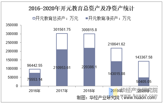 2016-2020年开元教育总资产及净资产统计