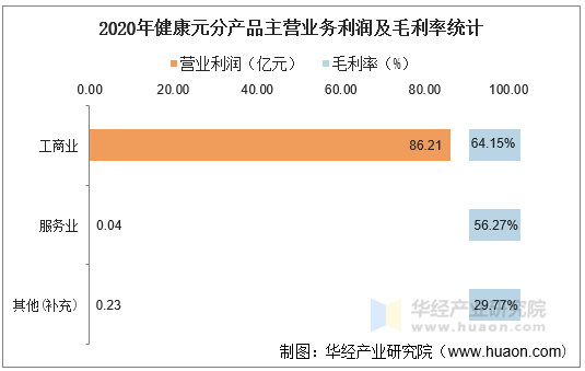 2020年健康元分产品主营业务利润及毛利率统计