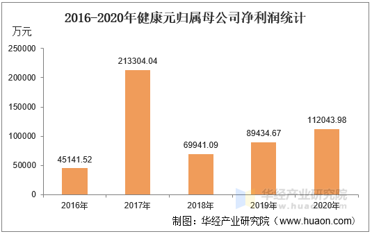 2016-2020年健康元归属母公司净利润统计