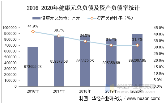 2016-2020年健康元总负债及资产负债率统计