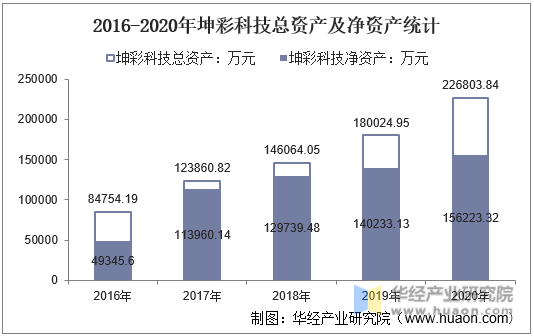 2016-2020年坤彩科技总资产及净资产统计