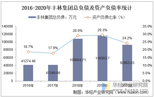 2016-2020年丰林集团总负债及资产负债率统计