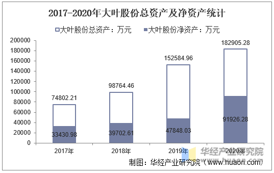 2017-2020年大叶股份总资产及净资产统计