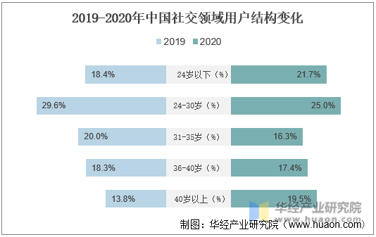 2019-2020年中国社交领域用户结构变化