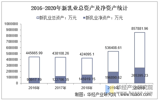 2016-2020年新乳业总资产及净资产统计