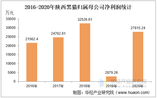 2016-2020年陕西黑猫归属母公司净利润统计