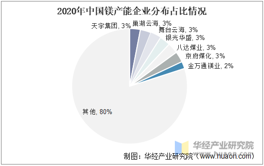 2020年中国镁产能企业分布占比情况