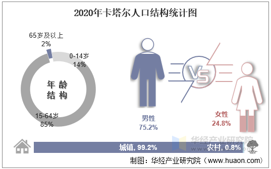 2020年卡塔尔人口结构统计图