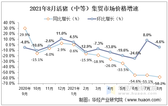 2021年8月活猪（中等）集贸市场价格增速