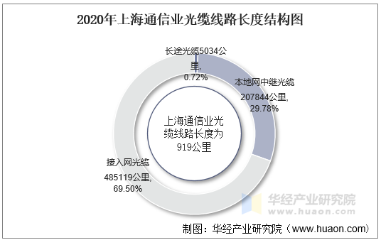 2020年上海通信业光缆线路长度结构图