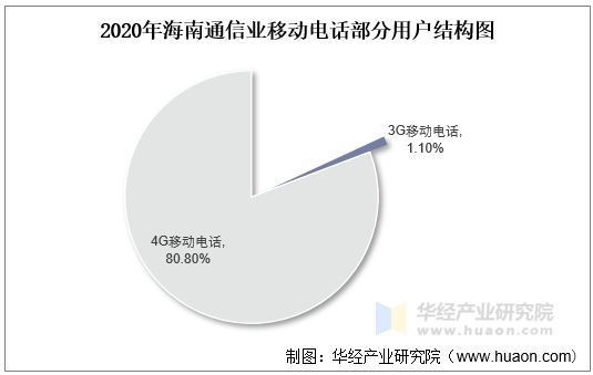 2020年海南通信业移动电话部分用户结构图