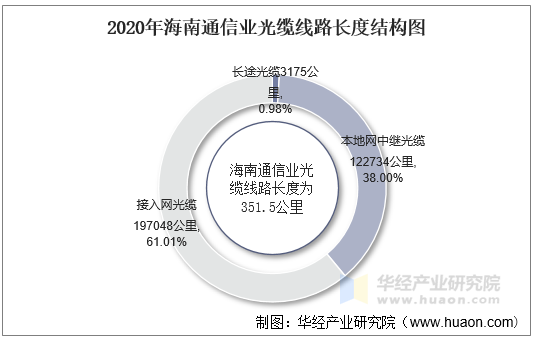 2020年海南通信业光缆线路长度结构图