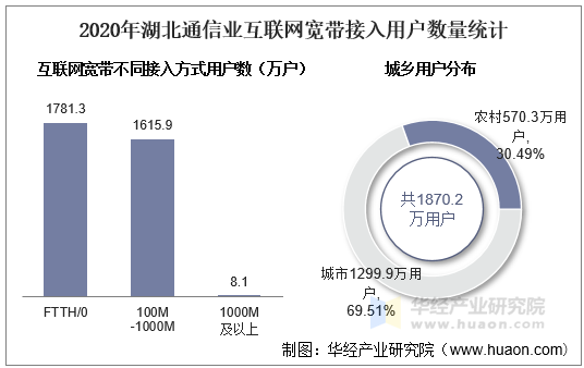 2020年湖北通信业互联网宽带接入用户数量统计