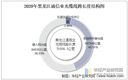 2020年黑龙江通信业光缆线路长度结构图