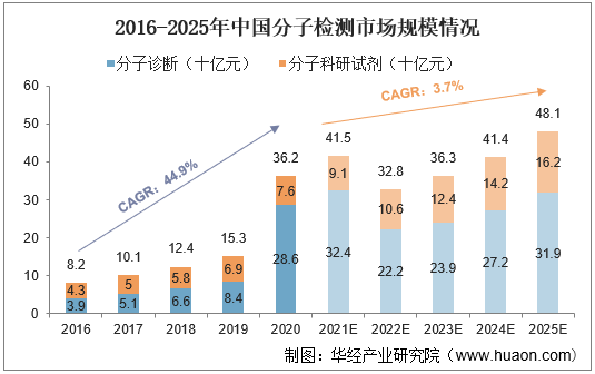 2016-2025年中国分子检测市场规模情况