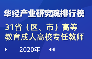 2020年全国各省（区、市）高等教育成人高校专任教师数量排行榜：六地超千人，广东第一