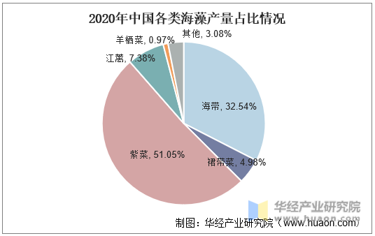 2020年中国各类海藻产量占比情况
