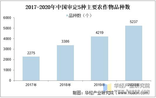 2017-2020年中国审定5种主要农作物品种数