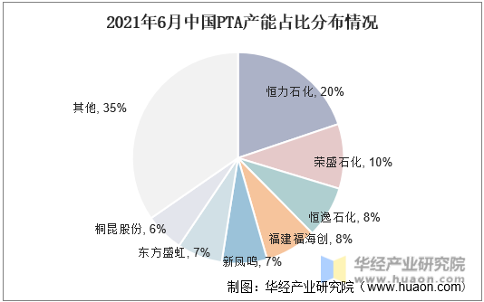 2021年6月中国PTA产能占比分布情况