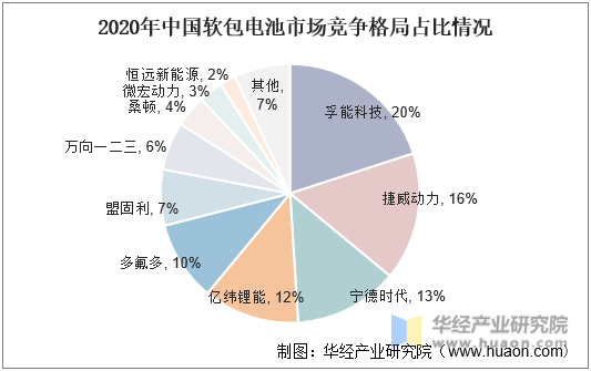 2020年中国软包电池市场竞争格局占比情况
