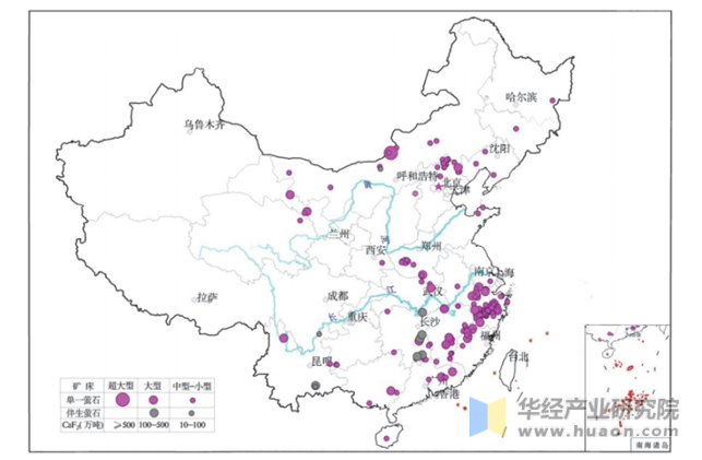 中国萤石矿床分布情况