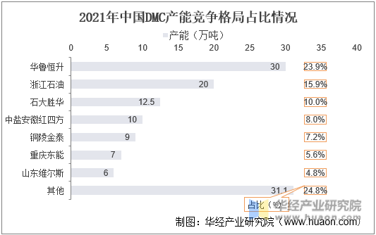 2021年中国DMC产能竞争格局占比情况