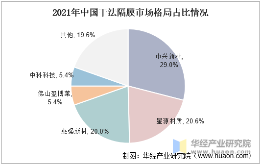 2021年中国干法隔膜市场格局占比情况