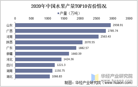 2020年中国水果产量TOP10省份情况