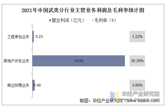 2021年中国武夷分行业主营业务利润及毛利率统计图