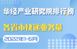 2022年1-6月全国各省市快递业务量排行榜：上海降幅最大，同比下降27.3%