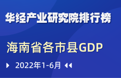 2022年上半年海南省各市县GDP排行榜：海口暂未突破千亿元，三亚同比下降1.2%