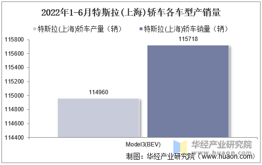 2022年1-6月特斯拉(上海)轿车各车型产销量