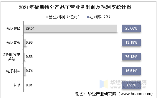 2021年福斯特分产品主营业务利润及毛利率统计图