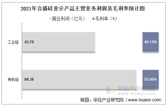 2021年合盛硅业分产品主营业务利润及毛利率统计图