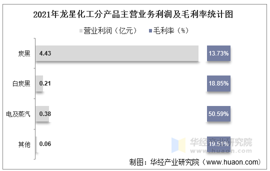 2021年龙星化工分产品主营业务利润及毛利率统计图