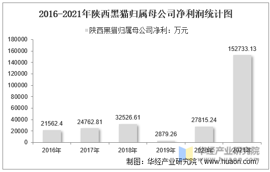 2016-2021年陕西黑猫归属母公司净利润统计图