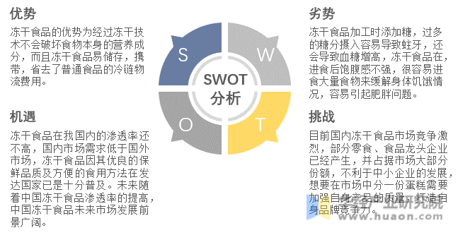 中国冻干食品SWOT分析示意图