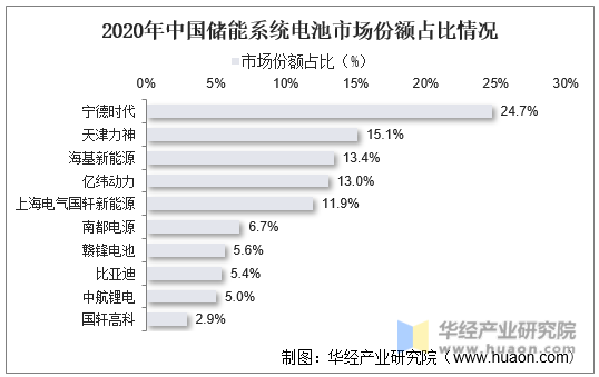 2020年中国储能系统电池市场份额占比情况