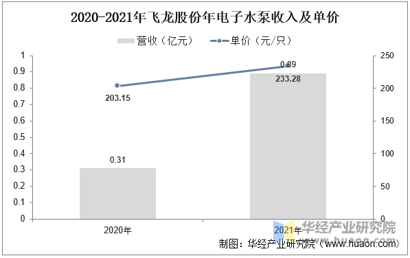 2020-2021年飞龙股份年电子水泵收入及单价