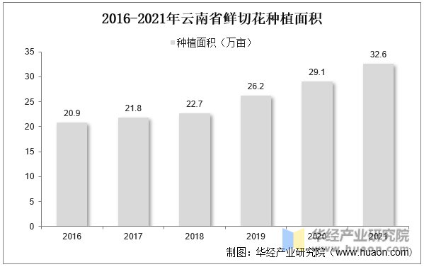 2016-2021年云南省鲜切花种植面积