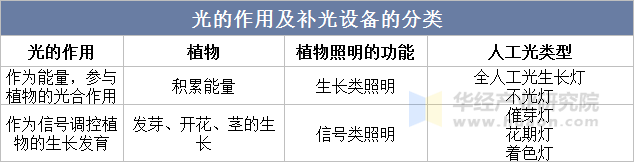 光的作用及补光设备的分类示意图