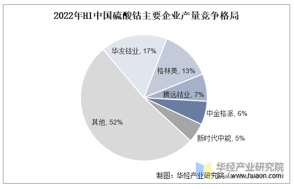 2022年H1中国硫酸钴主要企业产量竞争格局